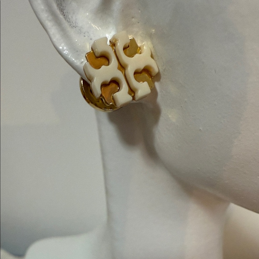 Tory Burch Gold and White Puzzle Earrings